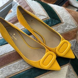 Kate Spade Yellow leather kitten heels. Made in Italy